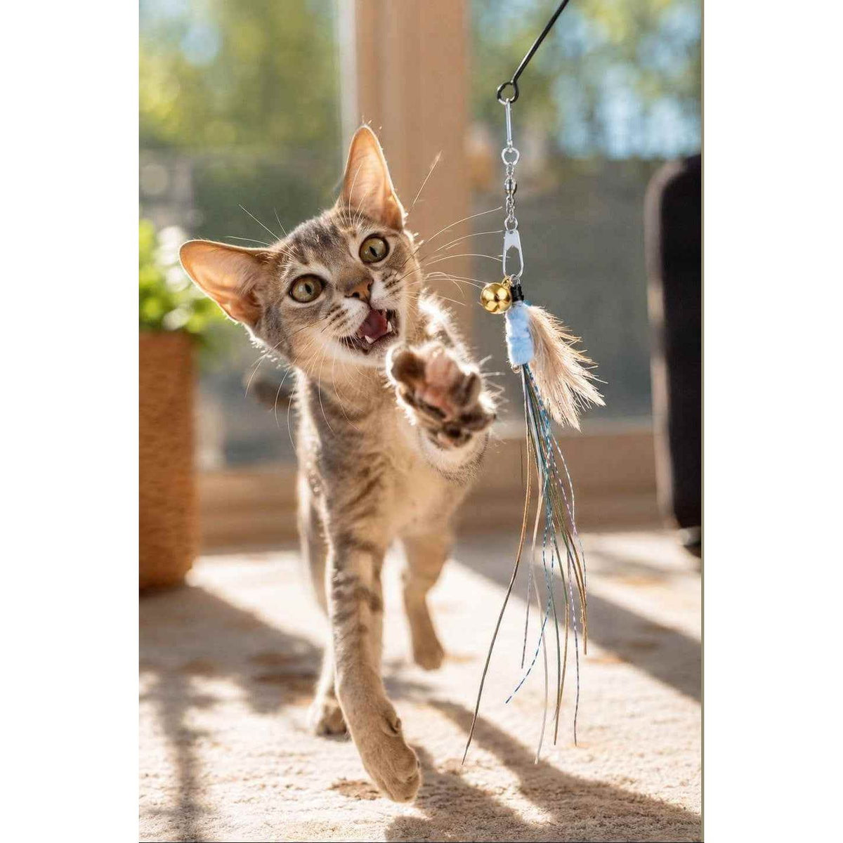 Cat Teaser Attachment: Feathered Phantom for Engaging Feline Play