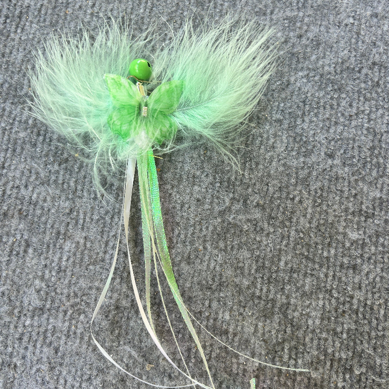 Aussie Bush cat toy - Flutter Bling featuring a green butterfly design with soft feathers and sparkly embellishments.