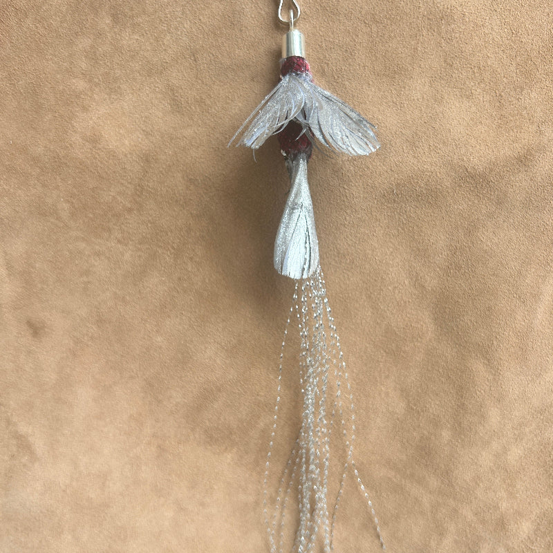 Silver Wisp handcrafted cat teaser attachment for Christmas Cat Gift, featuring shimmering feathers and intricate design.