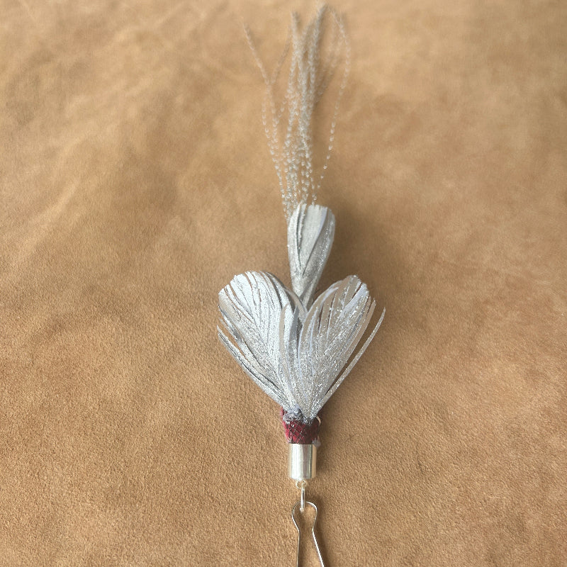 Christmas Cat Gift - Silver Wisp: handcrafted shimmering feather cat teaser attachment for feline engagement.