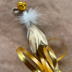 Christmas Cat Gift - Golden Wisp handmade shimmering feather teaser attachment with bell and ribbons.