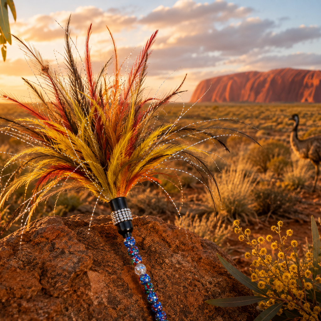 Teaser Wand: Outback Sparkle Emu Feather Cat Toy - Pritti Kitti Boutique